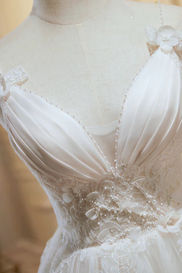 Wholesale Ivory V Neck Tulle Lace Knee Length Prom Dress Cute A-Line Homecoming Dress